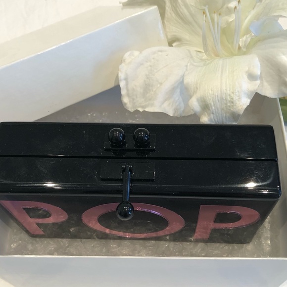 Edie Parker Jean Clutch with Pink POP" at front - Picture 3 of 12